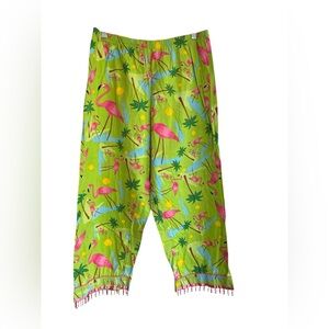 PajamaGram Flamingo Print Cotton Pants Tassel Hem. Size XL